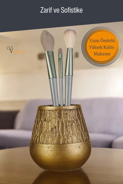 Viselia Makyaj Duzenleyici Makyaj Organizeri Makyaj Fırçalığı Makyaj Fırçası Altın Eskitme Renk Model 3 - Resim 4