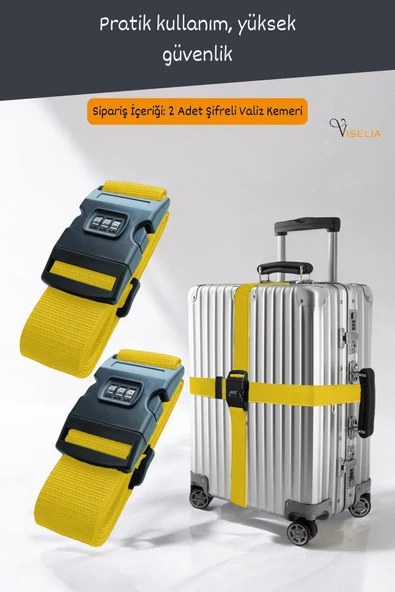 Viselia Şifreli Bavul Kılıfı Şifreli Valiz Koruyucu Valiz Kemeri Sarı 2 Adet - 2