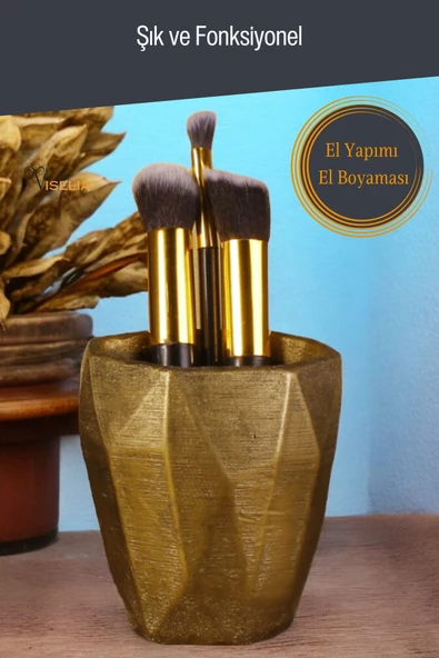 Viselia Makyaj Duzenleyici Makyaj Organizeri Makyaj Fırçalığı Makyaj Fırçası Altın Eskitme Renk Model 2 - Resim 3