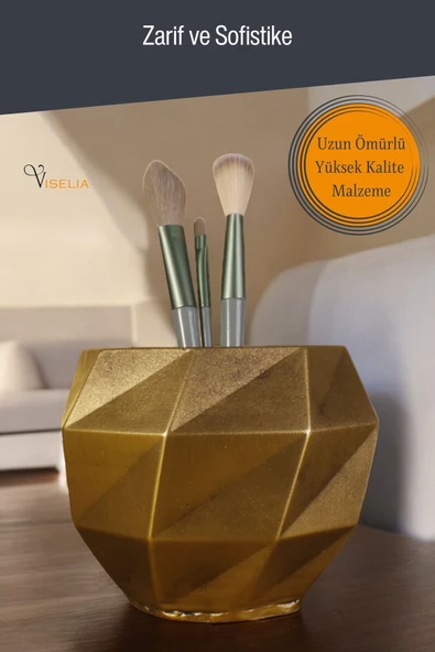 Viselia Makyaj Duzenleyici Makyaj Organizeri Makyaj Fırçalığı Makyaj Fırçası Altın Eskitme Renk Model 20 - Resim 4