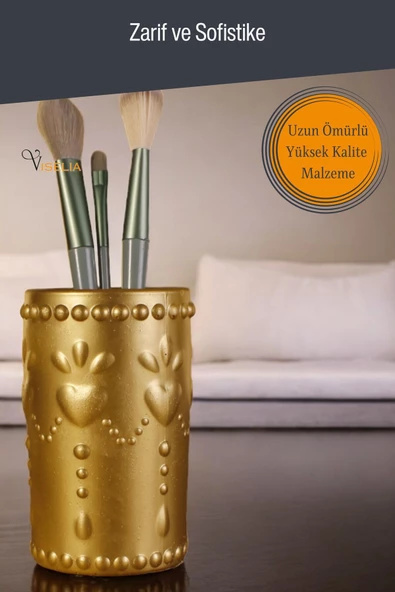 Viselia Makyaj Duzenleyici Makyaj Organizeri Makyaj Fırçalığı Makyaj Fırçası Altın Renk Model 10 - Resim 4