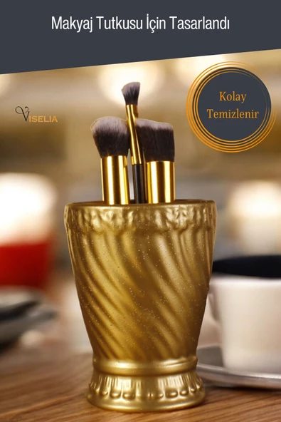 Viselia Makyaj Duzenleyici Makyaj Organizeri Makyaj Fırçalığı Makyaj Fırçası Altın Eskitme Renk Model 14 - Resim 5