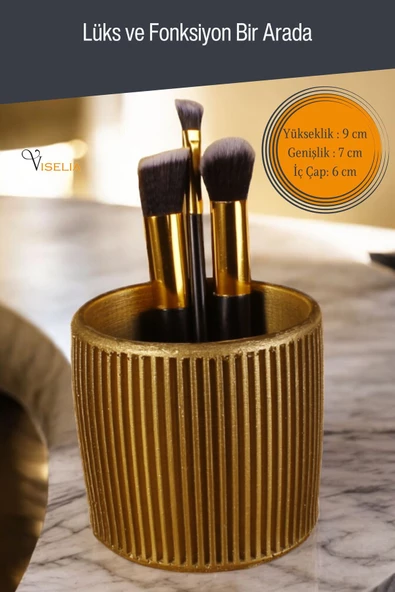 Viselia Makyaj Duzenleyici Makyaj Organizeri Makyaj Fırçalığı Makyaj Fırçası Altın Renk Model 1 - 2