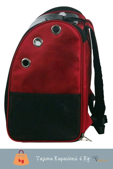 Viselia Kedi Taşıma Çantası Evcil Hayvan Seyahat Kedi Sırt Çantası Çift Açılır Kırmızı - Resim 2