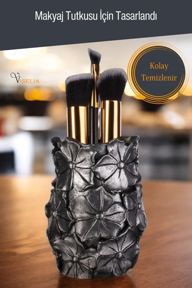 Viselia Makyaj Duzenleyici Makyaj Organizeri Makyaj Fırçalığı Makyaj Fırçası Gümüş Eskitme Renk Model 16 - Resim 5