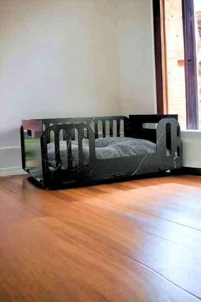 Pandogo Kedi Yatağı Ahşap Siyah Mermer Renk Model 5 - 1