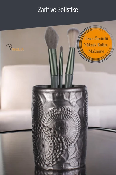 Viselia Makyaj Duzenleyici Makyaj Organizeri Makyaj Fırçalığı Makyaj Fırçası Gümüş Eskitme Renk Model 12 - 4