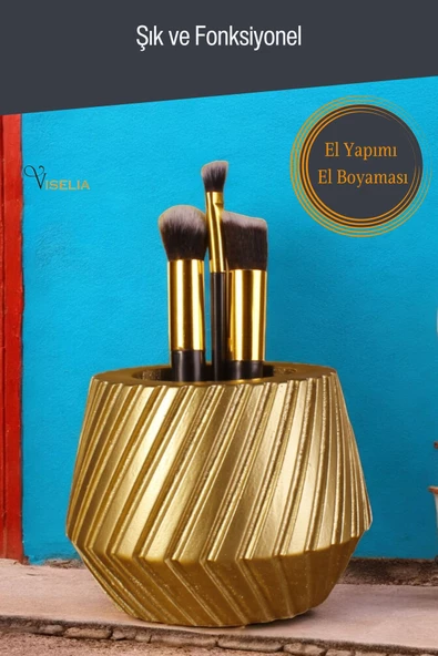 Viselia Makyaj Duzenleyici Makyaj Organizeri Makyaj Fırçalığı Makyaj Fırçası Altın Renk Model 21 - Resim 3