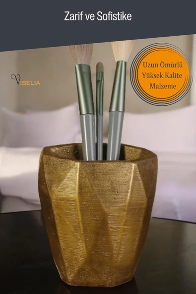 Viselia Makyaj Duzenleyici Makyaj Organizeri Makyaj Fırçalığı Makyaj Fırçası Altın Eskitme Renk Model 2 - Resim 4