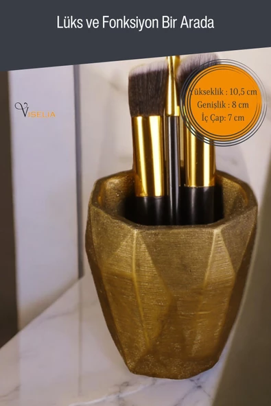 Viselia Makyaj Duzenleyici Makyaj Organizeri Makyaj Fırçalığı Makyaj Fırçası Altın Eskitme Renk Model 2 - Resim 2