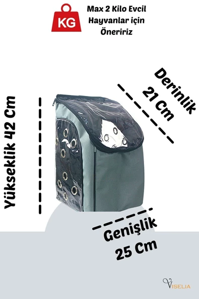 Viselia Kedi Taşıma Çantası Evcil Hayvan Seyahat Kedi Sırt Çantası 16 Kapsüllü Gri - 2