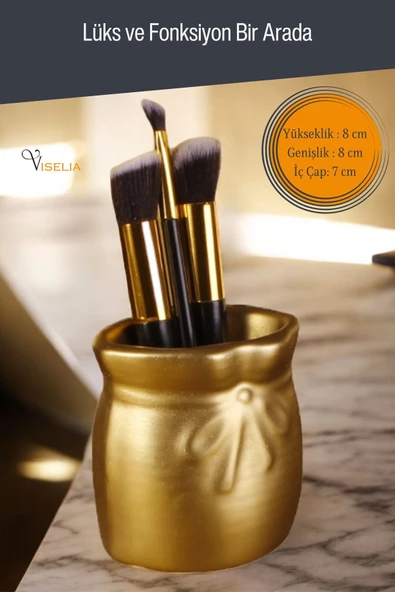 Viselia Makyaj Duzenleyici Makyaj Organizeri Makyaj Fırçalığı Makyaj Fırçası Altın Renk Model 8 - Resim 2