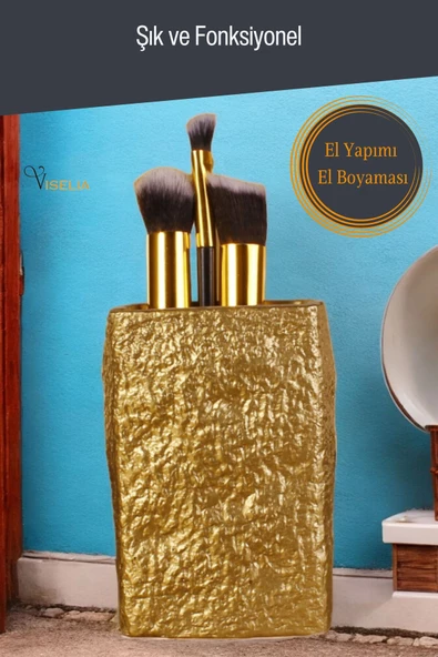 Viselia Makyaj Duzenleyici Makyaj Organizeri Makyaj Fırçalığı Makyaj Fırçası Altın Renk Model 7 - 3