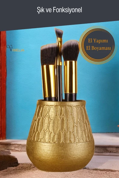 Viselia Makyaj Duzenleyici Makyaj Organizeri Makyaj Fırçalığı Makyaj Fırçası Altın Renk Model 3 - Resim 3