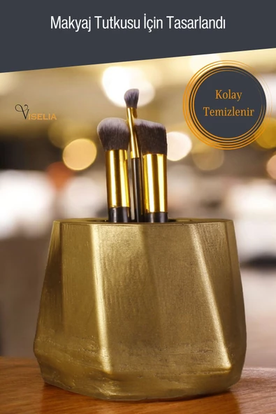 Viselia Makyaj Duzenleyici Makyaj Organizeri Makyaj Fırçalığı Makyaj Fırçası Altın Eskitme Renk Model 17 - Resim 5
