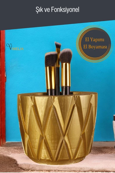 Viselia Makyaj Duzenleyici Makyaj Organizeri Makyaj Fırçalığı Makyaj Fırçası Altın Renk Model 18 - 3