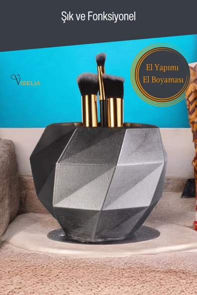 Viselia Makyaj Duzenleyici Makyaj Organizeri Makyaj Fırçalığı Makyaj Fırçası Gümüş Eskitme Renk Model 20 - Resim 3