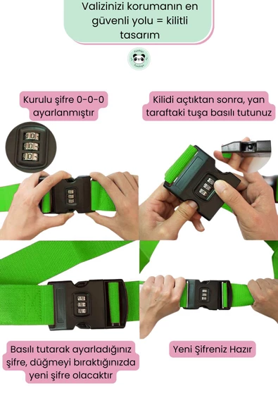 Pandogo Şifreli Valiz Kilidi Valiz Kemeri Extra Güvenlik Koruyucu Yeşil 2 Adet - 4