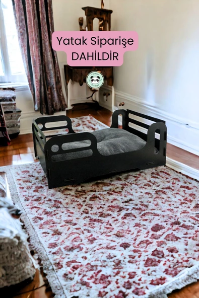 Pandogo Kedi Yatağı Ahşap Siyah Renk Model 4 - 2