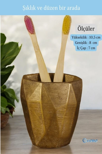Evene Diş Fırçalığı Tezgah Üstü Altın Eskitme Renk Diş Fırçası Standı Model 2 - 2
