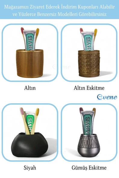 Evene Diş Fırçalığı Diş Fırçalık Diş Fırçası Standı Diş Fırçası Tutucu Altın Model 10 - Resim 7