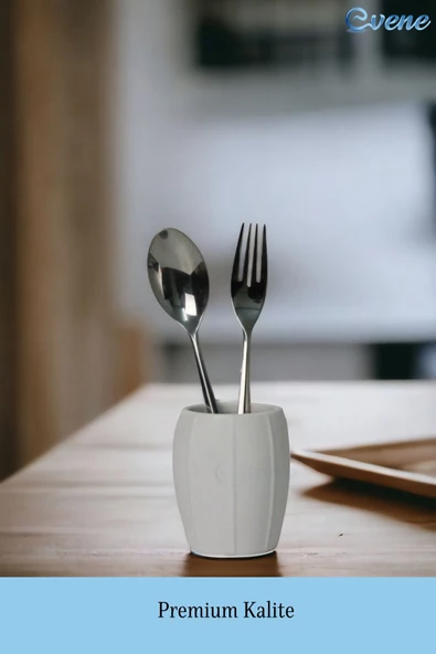 Evene Tezgah Üstü Kaşıklık Dekoratif Dik Kaşıklık Silindir Kaşıklık Beyaz Renk Model 13 - Resim 3