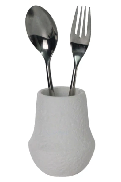 Evene Tezgah Üstü Kaşıklık Dekoratif Dik Kaşıklık Silindir Kaşıklık Beyaz Renk Model 15 ürün görseli 1