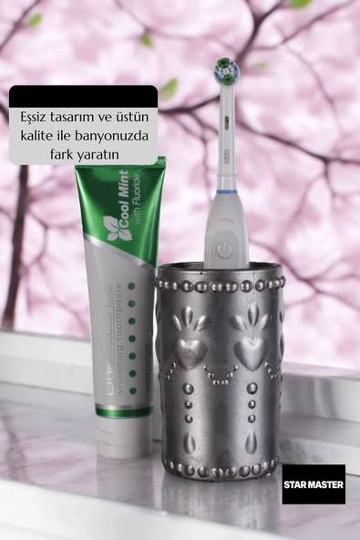Star Master Diş Fırçası Kabı Diş Fırçalığı Fırçalık Gümüş Eskitme Renk Model 10 - Resim 3