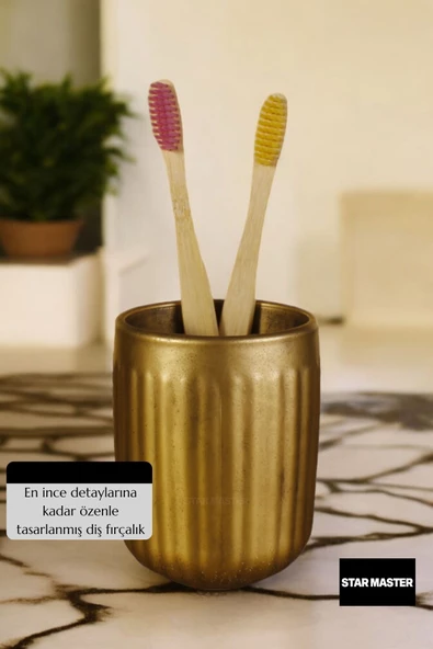 Star Master Diş Fırçası Kabı Diş Fırçalığı Fırçalık Altın Eskitme Renk Model 11 - Resim 5