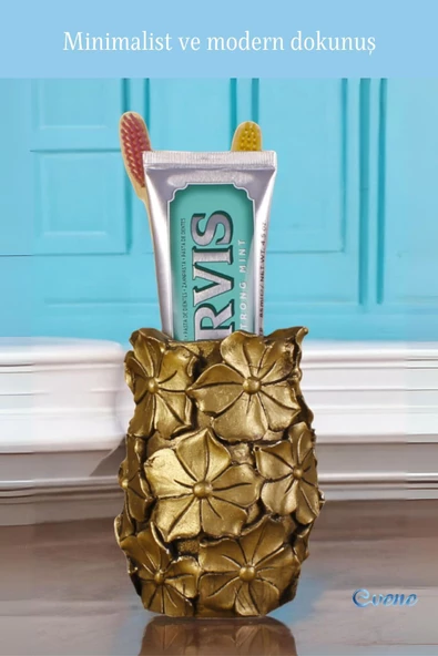 Evene Diş Fırçalığı Diş Fırçalık Diş Fırçası Standı Diş Fırçası Tutucu Altın Eskitme Renk Model 16 - Resim 3