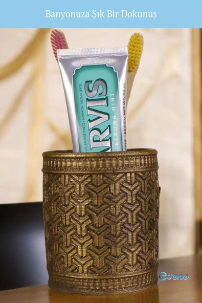 Evene Diş Fırçalığı Tezgah Üstü Altın Eskitme Renk Diş Fırçası Standı Model 4 - Resim 5