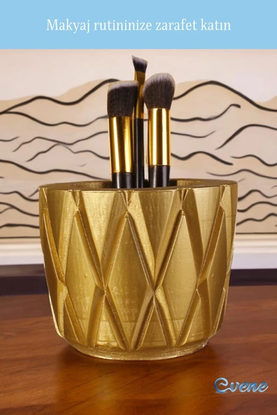 Evene Makyaj Organizeri Makyaj Fırçalığı Makyaj Organizer Düzenleyici Altın Renk Model 18 - Resim 3