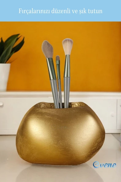 Evene Makyaj Organizeri Makyaj Fırçalığı Makyaj Organizer Düzenleyici Altın Renk Model 22 - Resim 4