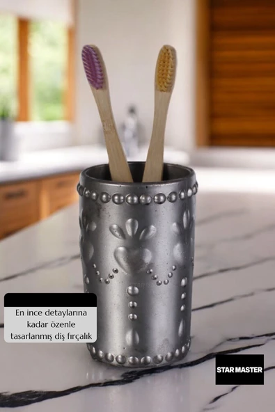 Star Master Diş Fırçası Kabı Diş Fırçalığı Fırçalık Gümüş Eskitme Renk Model 10 - Resim 5