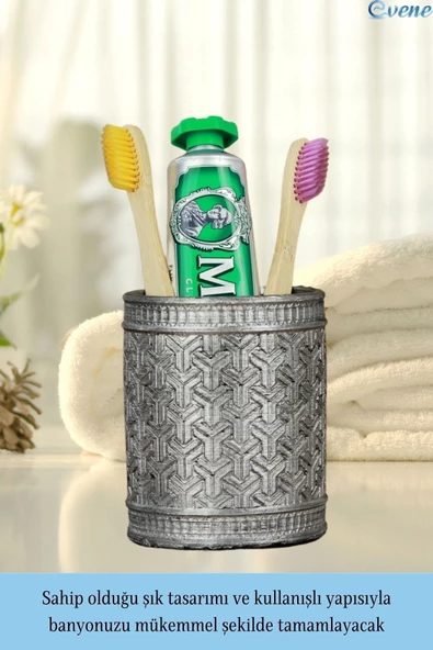 Evene Diş Fırçalığı Tezgah Üstü Gümüş Eskitme Renk Diş Fırçası Standı Model 4 - 3