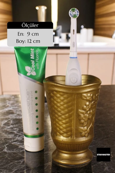 Star Master Diş Fırçası Kabı Diş Fırçalığı Fırçalık Altın Eskitme Renk Model 9 - Resim 2