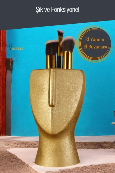 Viselia Makyaj Duzenleyici Makyaj Organizeri Makyaj Fırçalığı Makyaj Fırçası Altın Renk Model 23 - Resim 3