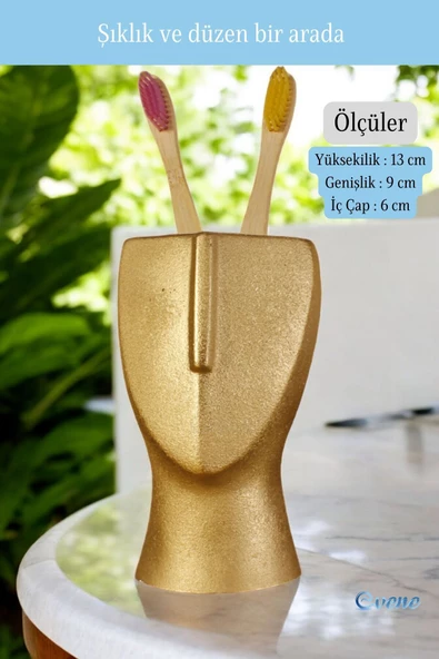 Evene Diş Fırçalığı Diş Fırçalık Diş Fırçası Standı Diş Fırçası Tutucu Altın Renk Model 23 - 2