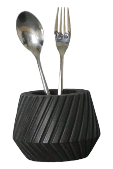 Evene Tezgah Üstü Kaşıklık Dekoratif Dik Kaşıklık Silindir Kaşıklık Siyah Renk Model 21 ürün görseli 1