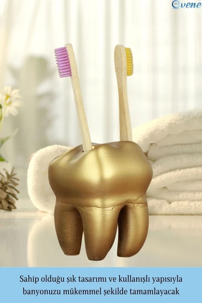Evene Diş Fırçalığı Tezgah Üstü Altın Renk Diş Fırçası Standı Model 5 - Resim 3