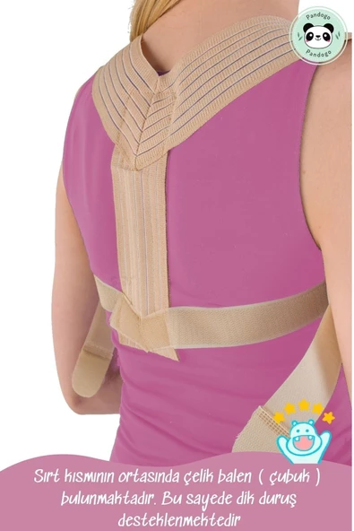 Pandogo Dik Duruş Korsesi Kelebek Bej Rengi Sırt Omuz Misina İpli Çelik Balen Korse Kamburluk Önleyici Korse - 4