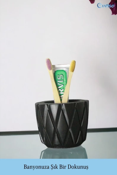 Evene Diş Fırçalığı Diş Fırçalık Diş Fırçası Standı Diş Fırçası Tutucu Siyah Model 18 - Resim 5