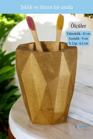 Evene Diş Fırçalığı Diş Fırçalık Diş Fırçası Standı Diş Fırçası Tutucu Altın Renk Model 19 - 2