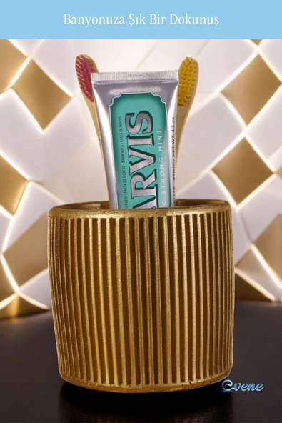 Evene Diş Fırçalığı Tezgah Üstü Altın Renk Diş Fırçası Standı Model 1 - Resim 5