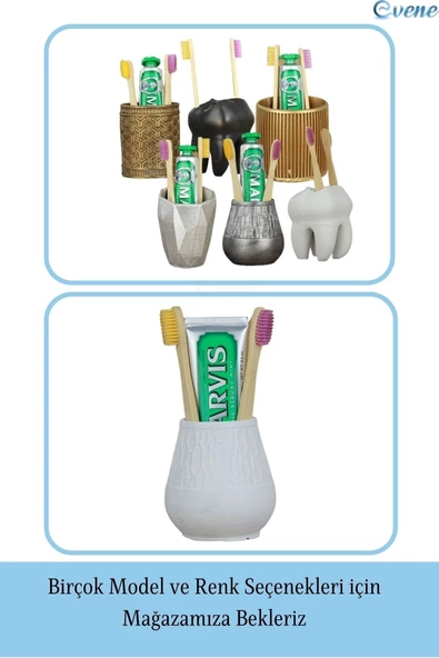 Evene Diş Fırçalığı Tezgah Üstü Beyaz Renk Diş Fırçası Standı Model 3 - Resim 6