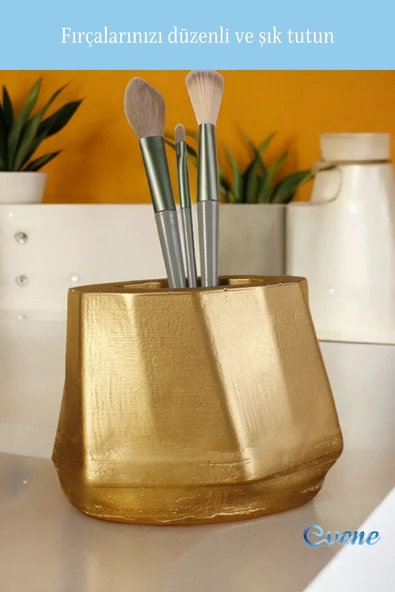 Evene Makyaj Organizeri Makyaj Fırçalığı Makyaj Organizer Düzenleyici Altın Renk Model 17 - Resim 4