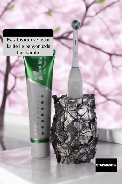 Star Master Diş Fırçası Kabı Diş Fırçalığı Fırçalık Gümüş Eskitme Renk Model 16 - Resim 3