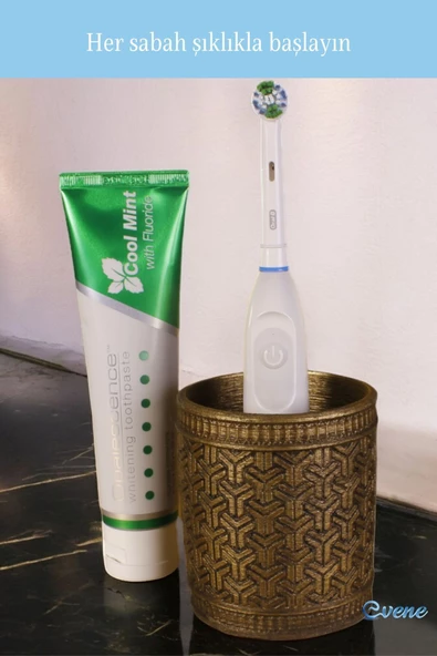 Evene Diş Fırçalığı Tezgah Üstü Altın Eskitme Renk Diş Fırçası Standı Model 4 - Resim 4