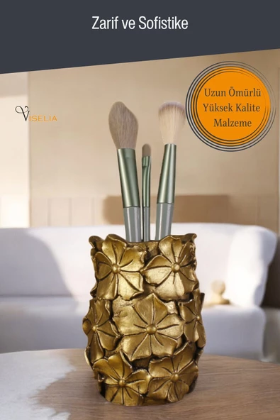 Viselia Makyaj Duzenleyici Makyaj Organizeri Makyaj Fırçalığı Makyaj Fırçası Altın Eskitme Renk Model 16 - Resim 4