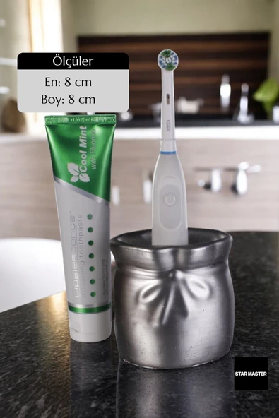 Star Master Diş Fırçası Kabı Diş Fırçalığı Fırçalık Gümüş Eskitme Renk Model 8 - 2